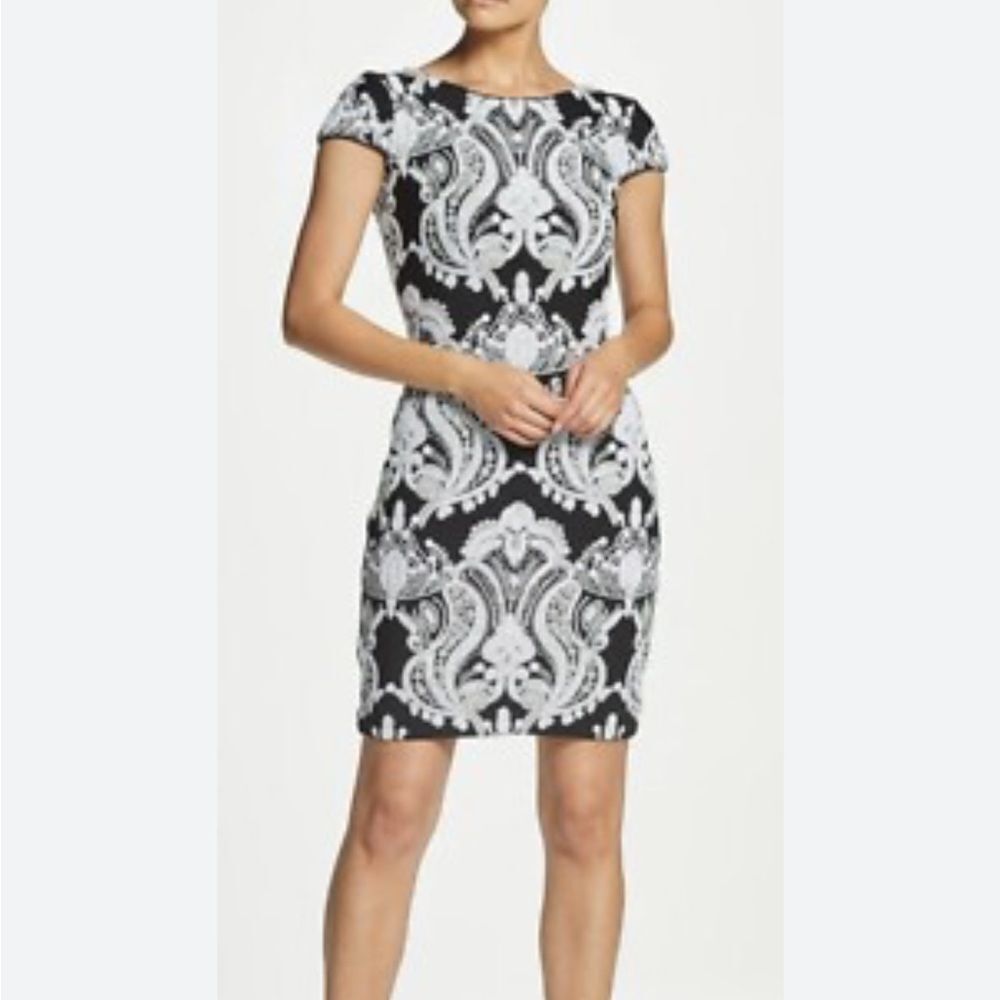 Dress the Population Black Silver Sequin Tabitha Paisley Cocktail Dress | Size S